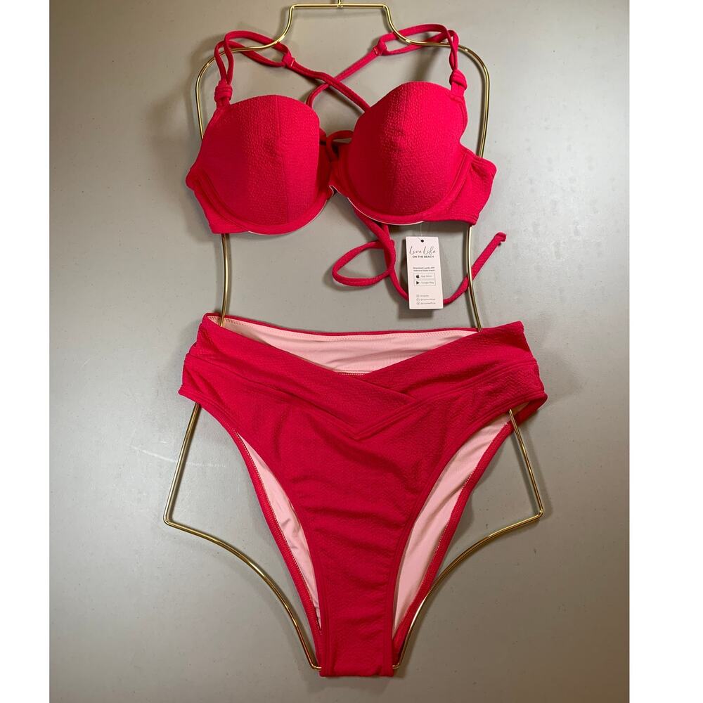 NWT Cupshe Maddy Burciaga Collab Hot Pink Bikini Size Medium
